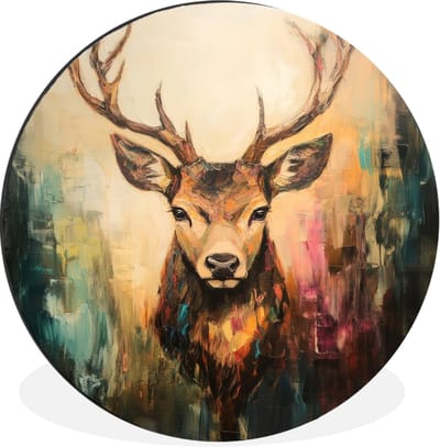 WallCircle - Wandcirkel - Muurcirkel - Hert - Geverfd - Gewei - Bruin - Aluminium - Dibond - 30x30 cm - Binnen en Buiten