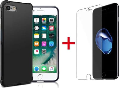 HB Hoesje Geschikt voor Apple iPhone 7 / 8 - Anti Shock Hybrid Back Cover / Glazen Screenprotector - Zwart