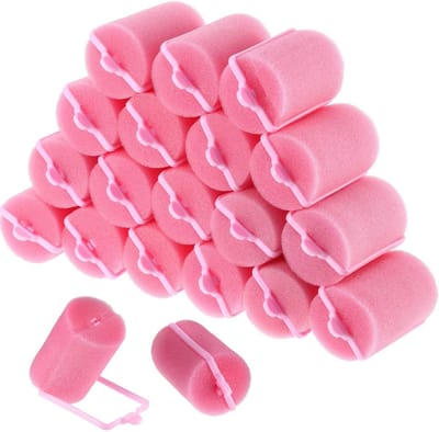 Grote Krultang Set - Krultangen-krullend haar producten-Hittevrije Krultang-krullen borstel-18-delige sponskrultang - Grote zachte schuimkrultang - Krultang voor dames (roze, 4 x 7 cm)