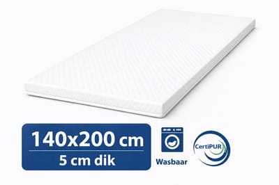 Kikishop Topdekmatras 140x200 – 5 cm HR Koudschuim – Afritsbaar & Wasbaar – CertiPUR® Gecertificeerd – Medium Hardheid – Comfort Matrastopper