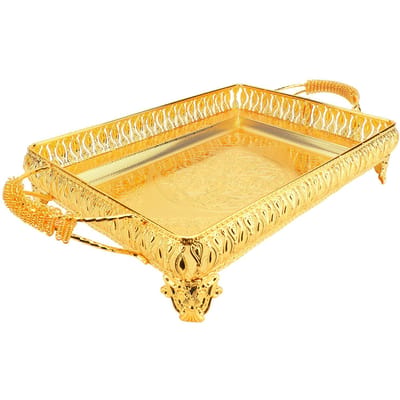 Metalen Serveerblad voor Eten Snack Fruit Europese Stijl Rechthoekig Feest Decoratieve Schaal Goud