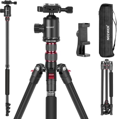 NEEWER 77" camerastatief Monopod voor DSLR, smartphone met 360° panoramische balhoofd, 2 assen middenkolom, Arca-type snelwisselplaat, tas, compact, aluminium, max. draagvermogen 34 lb, TP77