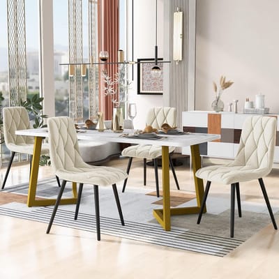Eetkamerset Tafel met 4 Velours Stoelen voor 4 Personen