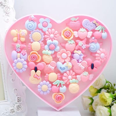 Kinderen Mode Snoepkleur Hars Ringen Schattig Cartoon Verstelbare Vingerring Sieraden Speelgoed 36Pcs pink