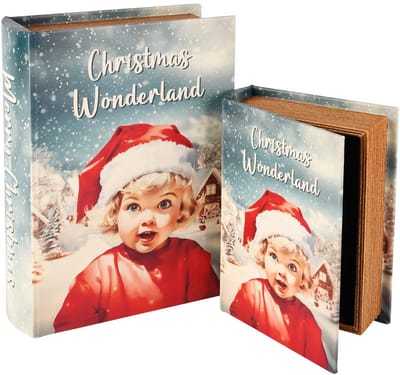 Dekoratief | Set 2 boekdozen 'Christmas Wonderland', hout, 20x15x6cm | A255150