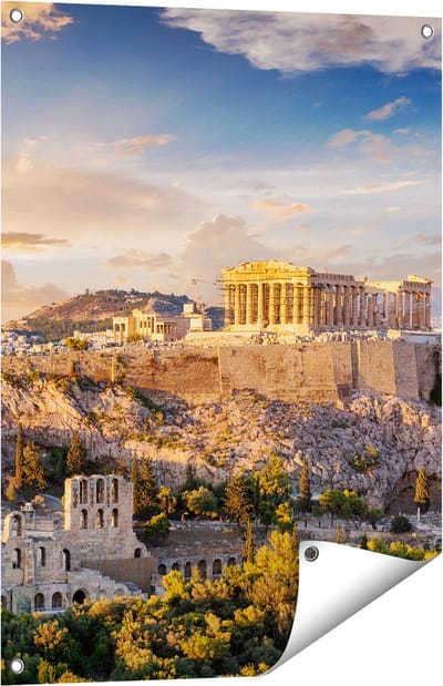 Gards Tuinposter Akropolis van Athene, Griekenland - Architectuur - 60x80 cm - Tuindoek - Tuindecoratie - Wanddecoratie buiten - Tuinschilderij
