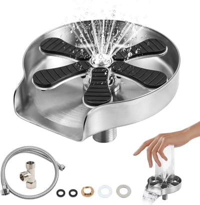 Glazen Spoeler - Flessenreiniger Kopjesreiniger - Snel Glazen Wassen - Hogedruk Waterstralen - Diameter < 11cm - Grijs