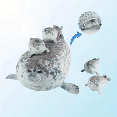 Schattige Moeder en Zoon Zeehond Vijfdelig Pluche Speelgoed Film Knuffeldieren Zeehond Rits Speelgoed Voor Jongens en Meisjes Kerstmis Halloween Cadeau gray