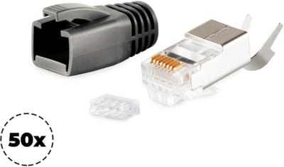 RJ45 krimp connectoren (STP) voor CAT6/6a/7/7a netwerkkabel (vast/flexibel) - 50 stuks (3-delig) / zwart