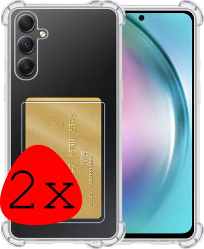Hoesje 2 Stuks - Geschikt voor Samsung Galaxy A54 - Met Pashouder en Kaarthouder - Telefoon Hoes Shockproof - Siliconen Case - Back Cover - Shock Proof - Pasjes Houder - Transparant
