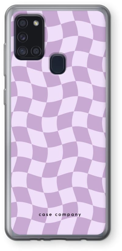 Case Company® - Hoesje geschikt voor Samsung Galaxy A21s hoesje - Grid Paars - Soft Cover Telefoonhoesje - Bescherming aan alle Kanten en Schermrand