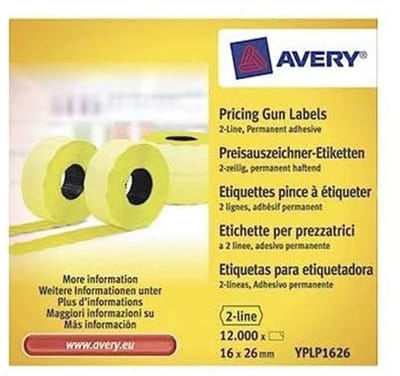 Verpakking met 10 rollen Zelfklevende Etiketten - 12.000 Stuks Geel, Format 26 x 16 mm - Perfect voor Kantoor en Creatieve Projecten