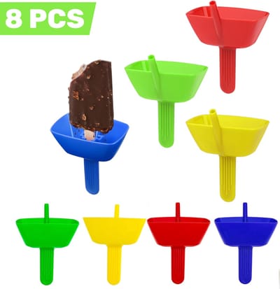 8 stuks - Lekvrije ijskraam - Rood + Geel + Blauw + Groen - 9,5 x 6,5 x 6,5 cm - IJslollystandaard voor kinderen - Lekvrije ijsstokjes - Voorkom vuile handen, houd ze schoon - Perfect voor zomerse traktaties