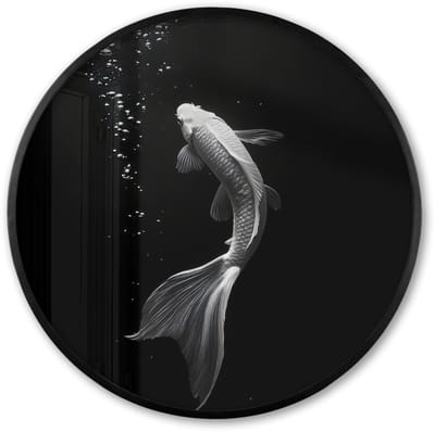 Poster in lijst Rond - Fotolijst 60x60 cm - Posters - Koi - Vis - Wit - Zwart - Ronde posterlijst zwart - Decoratie - Wanddecoratie woonkamer - Muurdecoratie slaapkamer