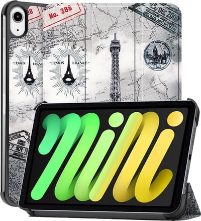 Hoes - Geschikt voor Apple iPad Mini 7 (2024) - 8.3 inch - 7e Generatie - Dun & Stevig - Trifold Bookcase - Hard Cover - Hardcover Book Case - Tablet Hoesje - Eiffeltoren