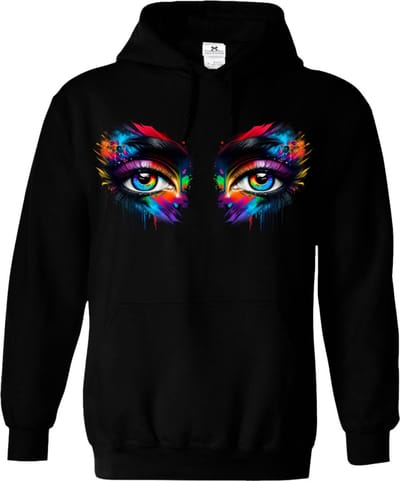 Dames hoodie-print-eyes-zwart-Maat S