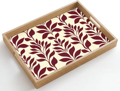 Dienblad hout 50x35 cm - Schootdienblad - Abstract - Bladeren - Burgundy - Borrelplank rechthoek - Plateau dienbladen