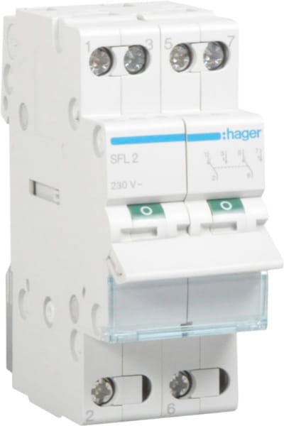 Hager omschakelaar 16A 2P I-II common onder DIN-rail (SFL216)