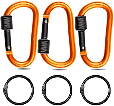 Dailygoods- Karabijnhaak 3 Stuks - Afsluitbare Karabijnhaak met Schroefsluiting - D-ring Karabijnhaak Sleutelhanger - Voor Rugzakken - Veilig Vergrendelingsmechanisme - Oranje Aluminium - Clip