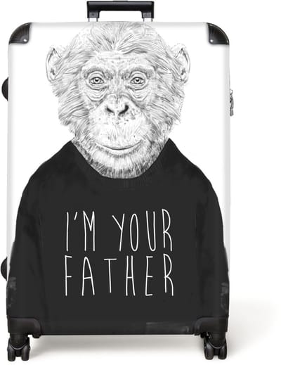 NoBoringSuitcases.com® - Koffer groot - Reiskoffer lichtgewicht - Aap - Trui - I'm your father - Dieren - Rolkoffer met 4 wielen - Grote trolley XL - 98 liter bagage