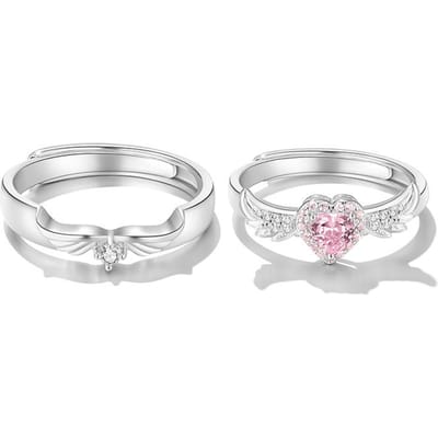 Yiluocd S Roze Hart Zirkonia Ringen Voor Koppel Verguld Engelenvleugel Ring Eeuwigheid Voor Altijd Liefde Fijne Sieraden Huwelijksgeschenk resizable&Platinum Plated white