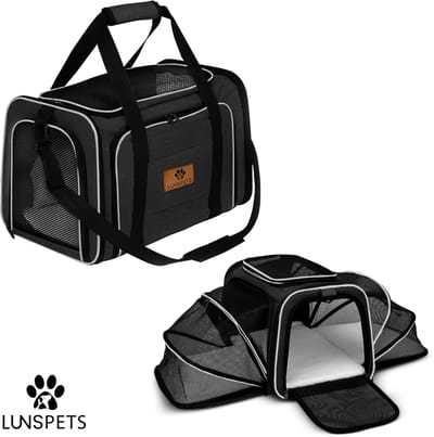 Lunspets - Reismand Kat - Draagtas Hond - 45x30x30cm - Zwart/Wit - Tot 9,5 kg