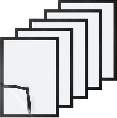 Set van 5 Zelfklevende A4 Magnetische Fotolijsten in Zwart met Sterke Sluiting voor Posters, Documenten en Certificaten als Muurdecoratie