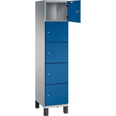 C+P Cambio lockerkast, 1 vak, 5 vakken, op poten, B 400 x D 525 x H 1980 mm, blank aluminium/ gentiaanblauw