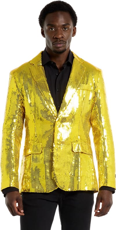 Suitmeister Sequins Geel - Heren Blazer - Kerst - Oud en Nieuw - Glimmende Pailletten - Geel Jasje - Maat S
