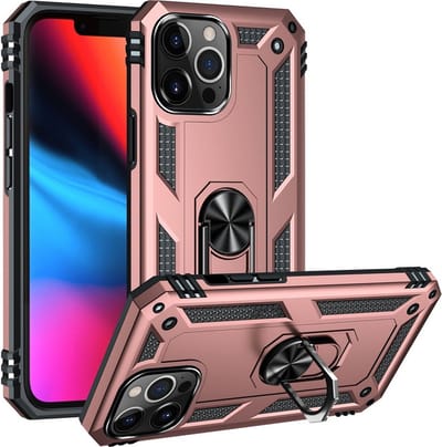 Ring Armor - Hoes met Kickstand Ring Geschikt voor: iPhone 14 Pro - Rosé Goud - Draaibare standaard - Magneet - ZT Accessoires