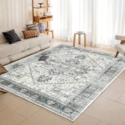 Wasbaar Vloerkleed - Boho Tapijt - Woonkamer Decoratie - Antislip & Vlekbestendig - 80 x 150 cm - Grijs