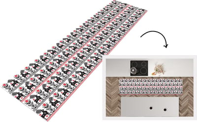 Keukenloper - Loper keuken - Hert - Patroon - Zwart - Rood - 200x50 cm - Keukenloper vinyl