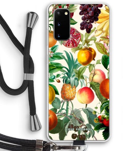 Case Company® - Hoesje met koord geschikt voor Samsung Galaxy S20 hoesje met Koord - Classic Flora - Telefoonhoesje met Zwart Koord - Bescherming aan alle Kanten en Over de Schermrand