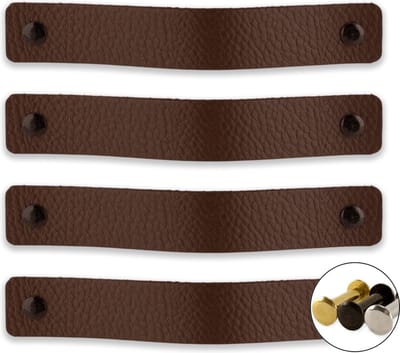 Leren handgrepen - Bruin - 4 stuks - 20 x 2,5 cm - incl. 3 kleuren schroeven - Handgrepen leer - Leren meubelgreep - Leren handvaten kast - Leren lus - Handgreep kast leer - Leren greepjes - Handvat leer - Leren deurgreep - Bruine leren handgreep