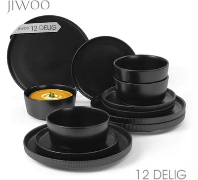 Serviesset 12-Delig, Dinnerset 4 Persoons, Geschikt voor familiefeesten, banketten, restaurants, feest, Horeca en picknicks, Magnetron-vaatwasserbestendig, Keramiek
