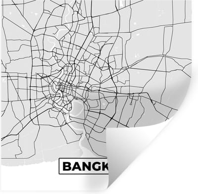 Muurstickers - Sticker Folie - Bangkok - Stadskaart - Plattegrond - Zwart Wit - Kaart - 100x100 cm - Plakfolie - Muurstickers Kinderkamer - Zelfklevend Behang XXL - Zelfklevend behangpapier - Stickerfolie