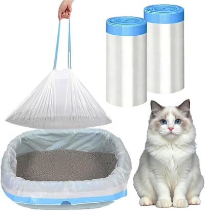 Dailygoods- Kattenbakzakken 40 Stuks - Scheurvaste Zak - 66 x 30 cm - Met Trekkoorden - Voor Middelgrote Huiskatten - Duurzame Hygiëne - Vuilniszakken