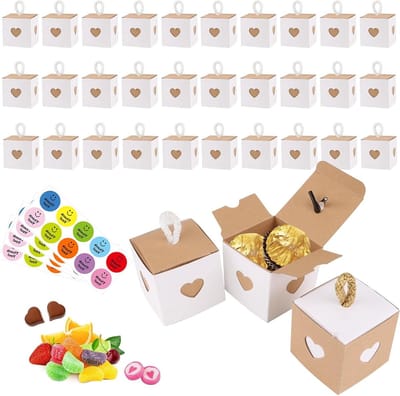 Hartvormige geschenkdozen 30 stuks, kleine kraftpapieren dozen voor bruiloften, verjaardagen en feestdagen, ideaal voor snoep en cadeaus