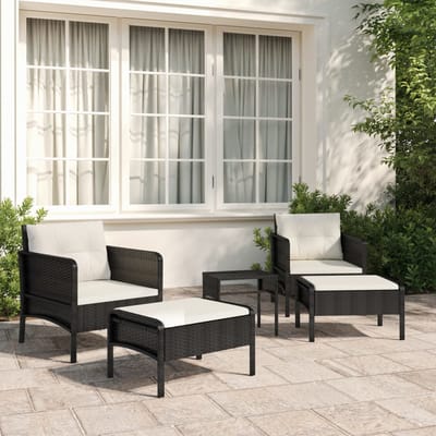 vidaXL - 5-delige - Loungeset - met - kussens - poly - rattan - zwart