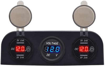 ProRide 12V USB Autolader 4 Poorten - 5V/2.4A - P53116 - Drievoudig opbouw paneel met Voltmeter