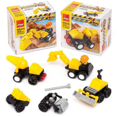 10 stuks Bouwblokjes - construction blocks - speelgoed kinderen - uitdeel cadeautjes - traktatie - bulldozer - betonmolen - graafmachine