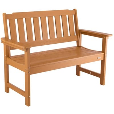 VEVOR Tuinbank Tuinmeubelen Banken 128 cm 363 kg Draagvermogen voor 2-3 personen, Weerbestendig kunststof frame met rugleuning en brede armleuningen, Patiobank voor tuin, park, tuin, houtkleur