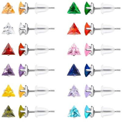Aramat Jewels | Oorbellen | RVS Zweerknopjes Driehoek Zirkonia - Geometrische Studs | Zilverkleurig / 3 mm / Groen | |3mm | Staal | Kinderen, Volwassenen | Verkleurd niet