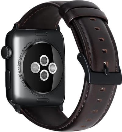 By Qubix - Geschikt voor Apple Watch bandje - Luxe Echt Lederen bandje - Donkerbruin - Geschikt voor Apple Watch 44mm / 45mm / 46mm / 49mm (Ultra 1,2 en 3) - leren smartwatchbandje - Horlogebandje
