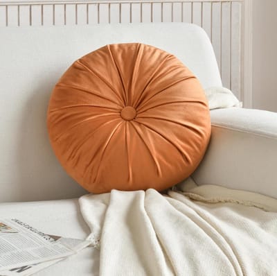 Rond fluwelen kussen 35 cm - vintage geplooide sierkussen voor bank, bed en vloer