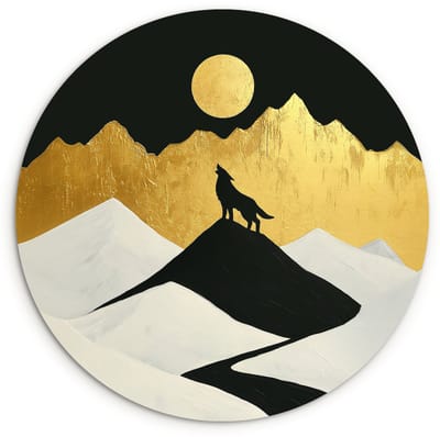 WallCircle® Wandcirkel 120x120 cm - Muurcirkel Wolf - Bergen - Maan - Zwart - Muurdecoratie woonkamer - Wanddecoratie slaapkamer - Kamer decoratie accessoires - Ronde schilderijen XXL