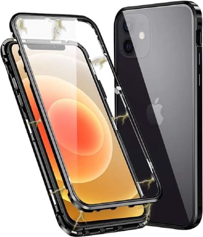 Magnetische Adsorptie 360 ​​Bescherming Hoesje Geschikt voor: iPhone 12 Pro Max - Gehard Glas Achterkant & Screenprotector - Metalen Frame Cover