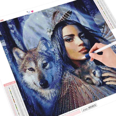 Peinture diamant loup 5D, broderie diamant, point de croix, mosaïque animale, décoration de la maison 30x30CM gray