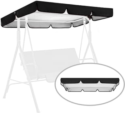 Luifel-Schommelbank - Vervangende schommelkap - voor buitenpatioschommelstoel - met 2/3 zitplaatsen - waterdichte hoes voor schommelstoel op de veranda - hoes voor tuinhangmat - hoes voor zitmeubelen - bovenafdekking - 210D - zwart - 190*132*15 cm