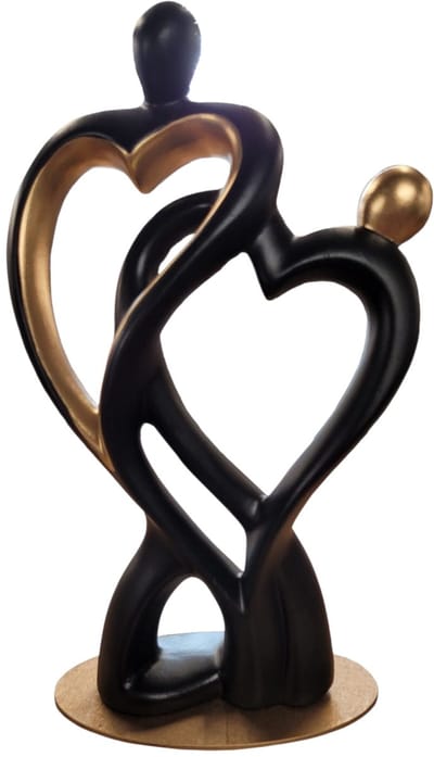 Gilde Handwerk Sculptuur Beeld Door het hart verbonden - stabiele versie - Keramiek zwart goud - gouden onderstuk speciale productie